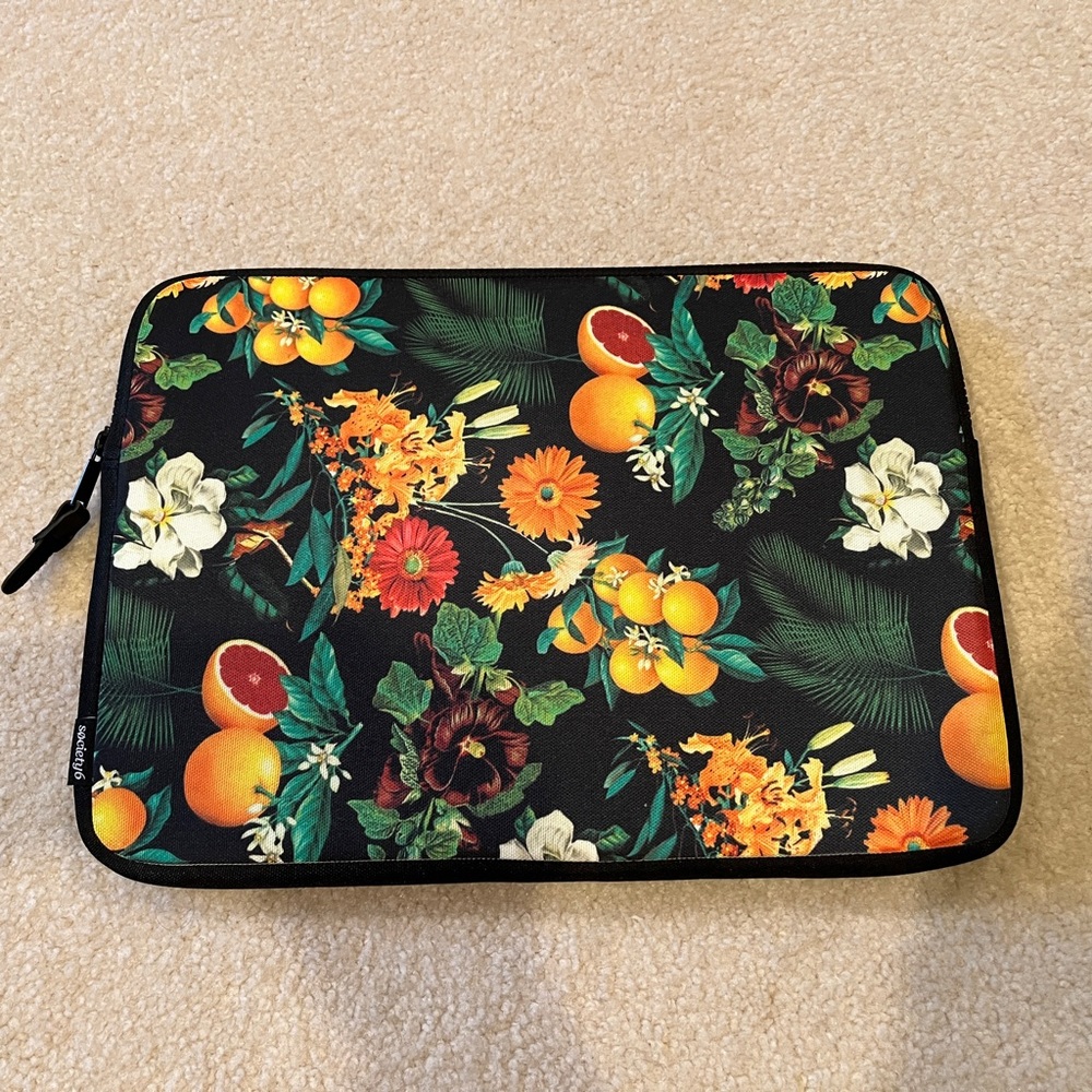 Society6 Floral and Citrus Tablet Sleeve - Black and Orange